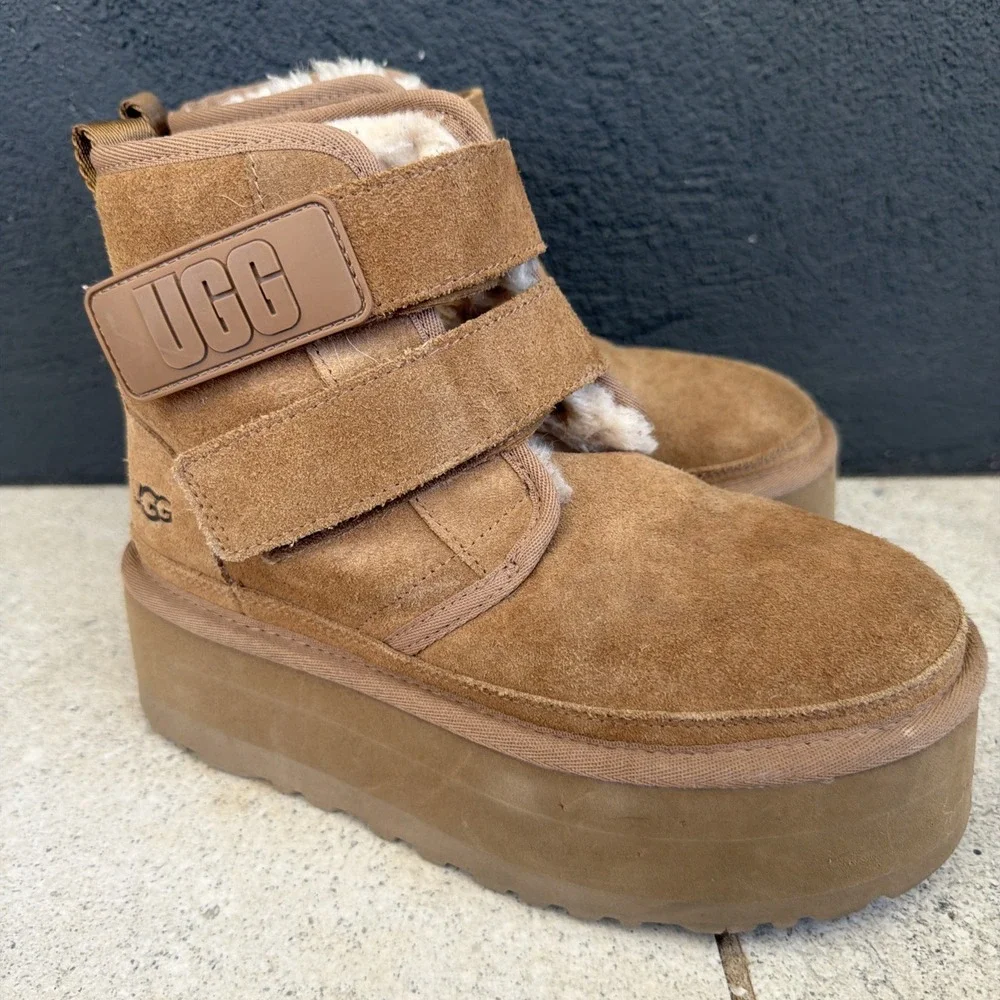 UGG NEUMEL PLATFORM DOUBLE STRAP WOMEN BOOTS SUEDE CHESTNUT US 5 UK